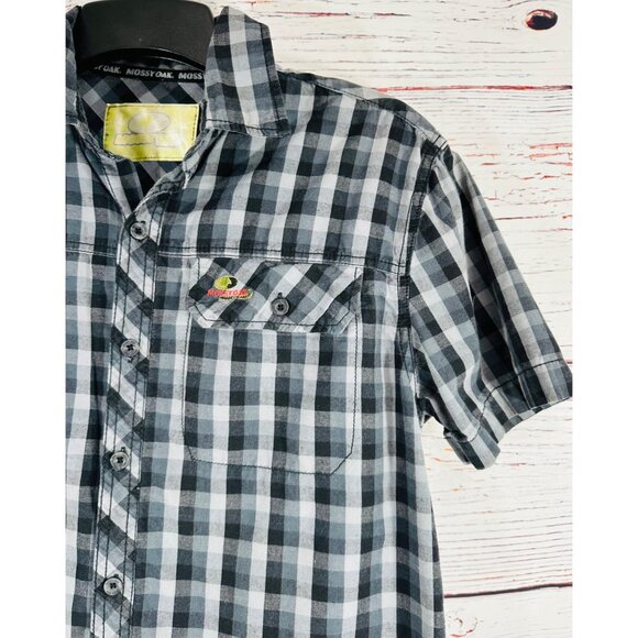 Mossy Oak Mens Black & Gray Plaid Short Sleeve Button-Up Shirt Size M - Picture 4 of 9
